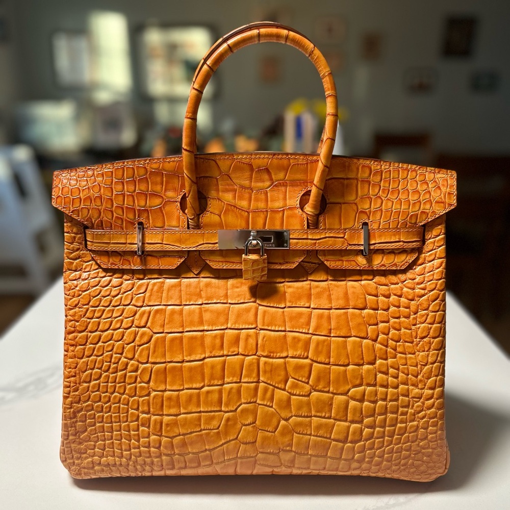 Beautiful Birken Style Hand Bag!! Orange Crocodile Pattern!!